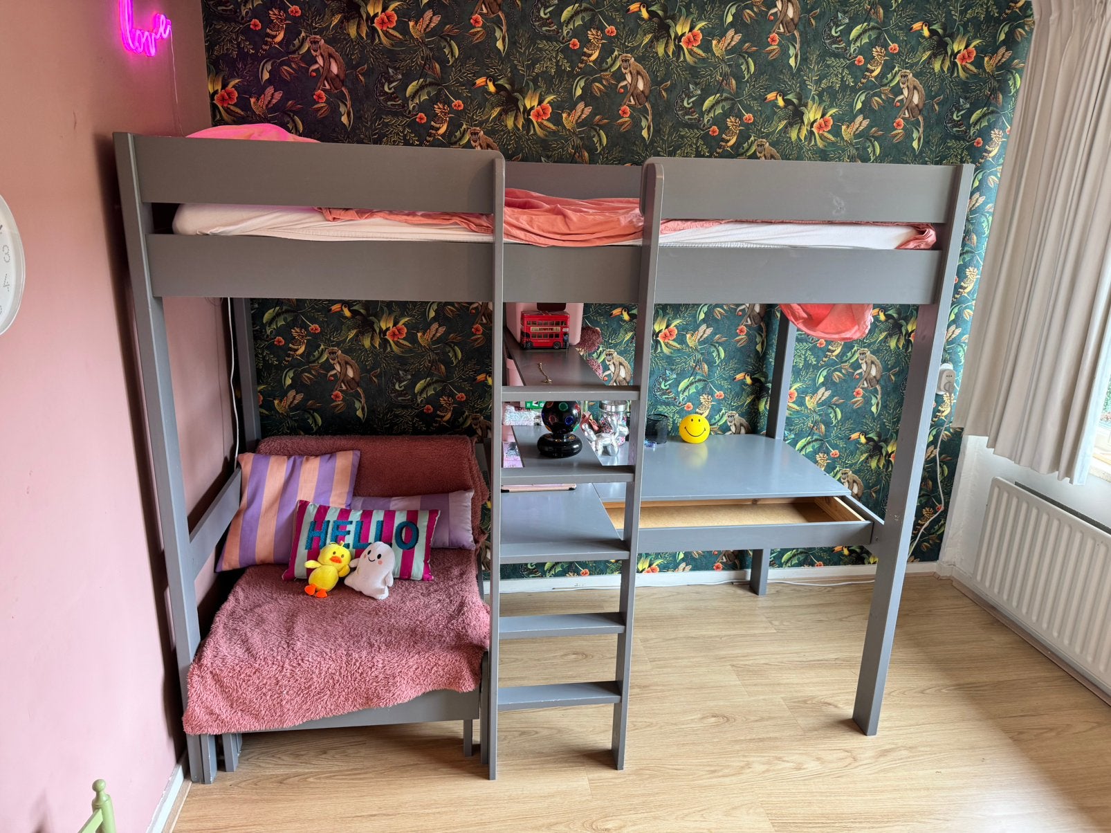 Hoogslaper grijs grenen in gebruikte staat, Kinderen en Baby's, Ophalen, Gebruikt, Hoogslaper
