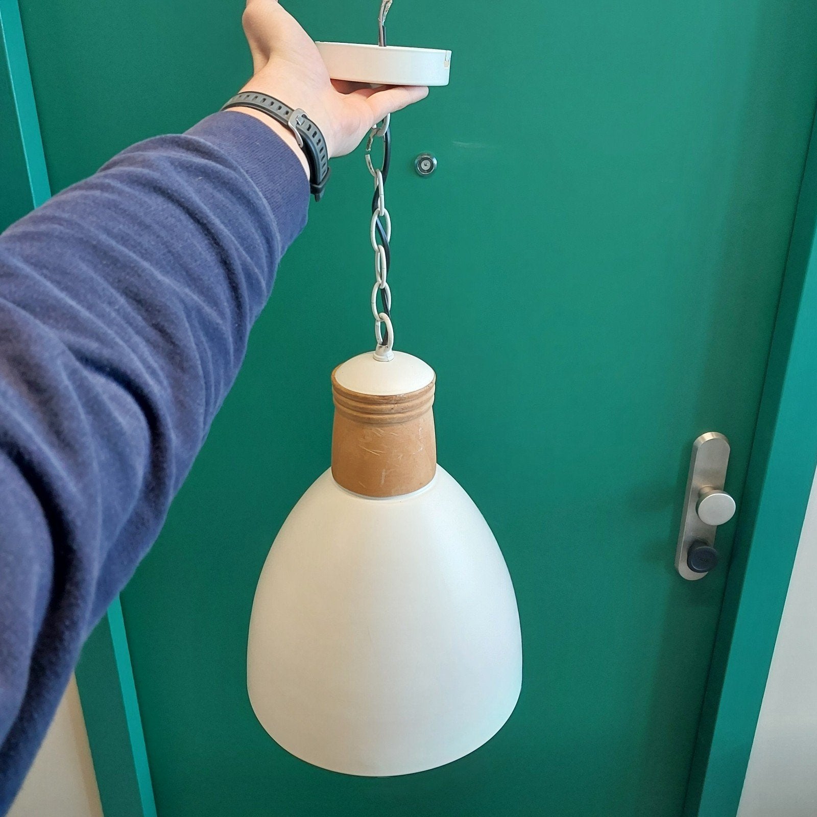 Witte hanglamp met terracotta detail - Xenos E27, Ophalen, Gebruikt, Modern, Scandinavisch, Metaal