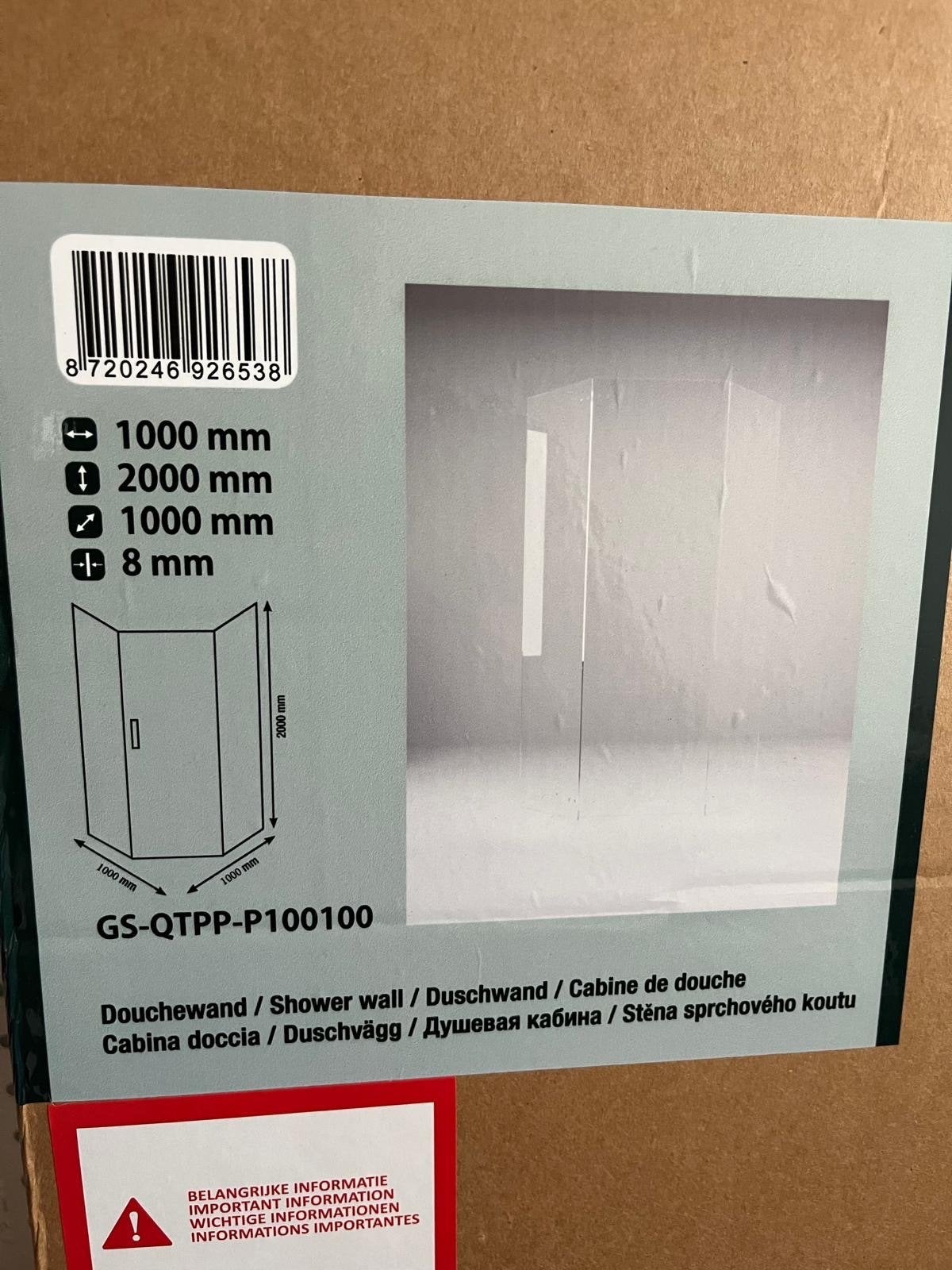 Douchewand / Douchecabine 100x100x200 cm - Nieuw, Ophalen, Nieuw, Glas, Douche