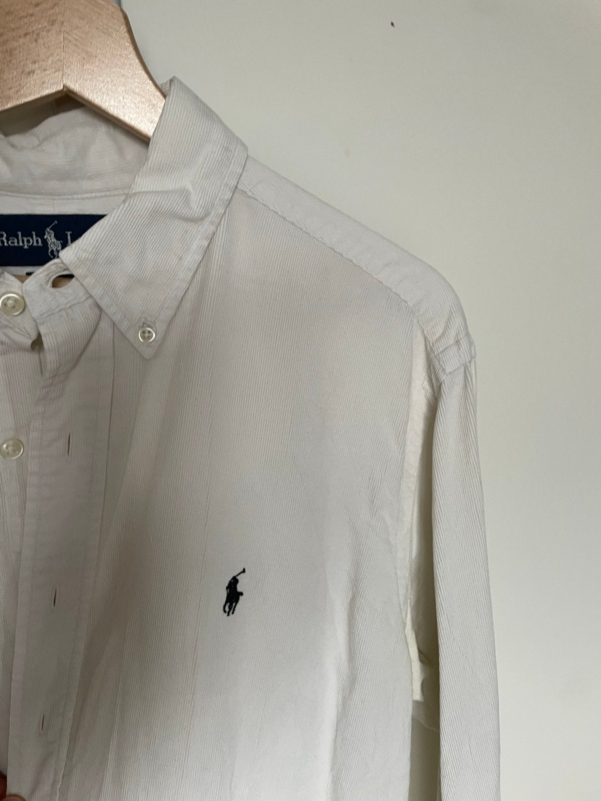 Ralph Lauren Corduroy Overhemd Wit Maat L, Ophalen of Verzenden, Gedragen, Wit, Halswijdte 41/42 (L)