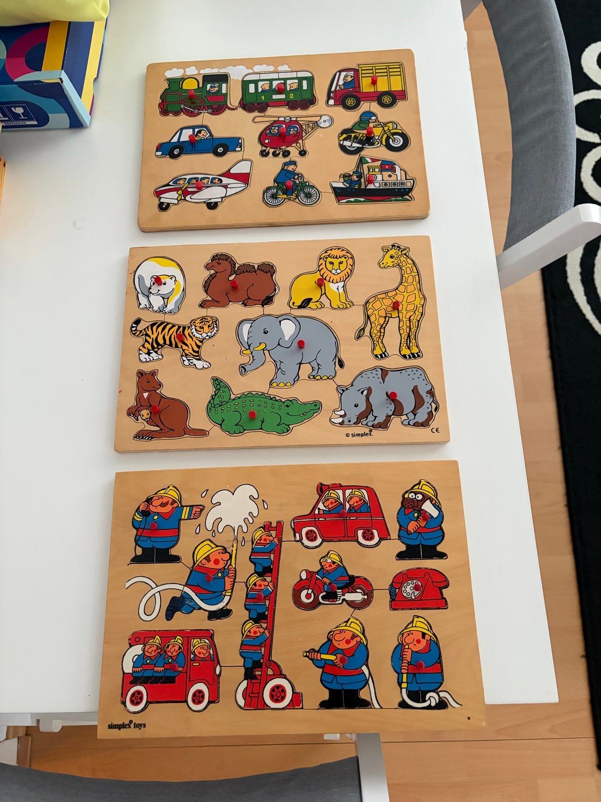 3 houten legpuzzels: voertuigen, dieren, brandweer, Kinderen en Baby's, Speelgoed | Kinderpuzzels, Ophalen, 2 tot 4 jaar, Gebruikt