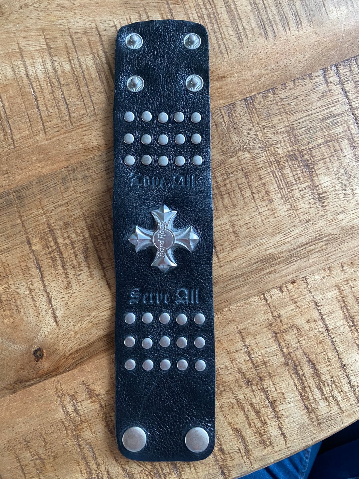 Lederen Hardrock armband, Ophalen of Verzenden, Zo goed als nieuw, Zwart, Leer