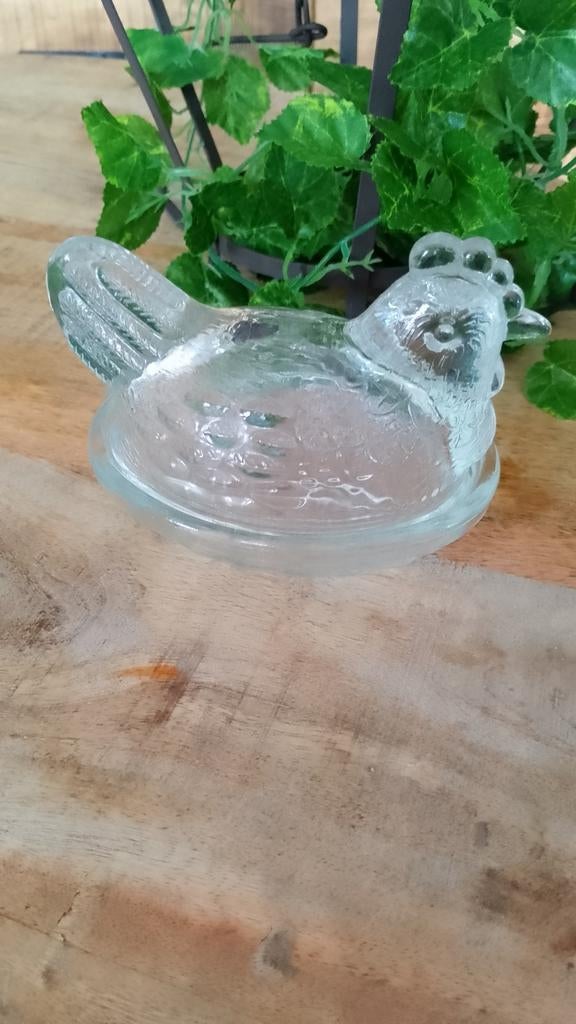 Glazen Kip Schaal - Decoratieve Kip Vormige Kom, Antiek en Kunst, Antiek | Glas en Kristal, Ophalen of Verzenden