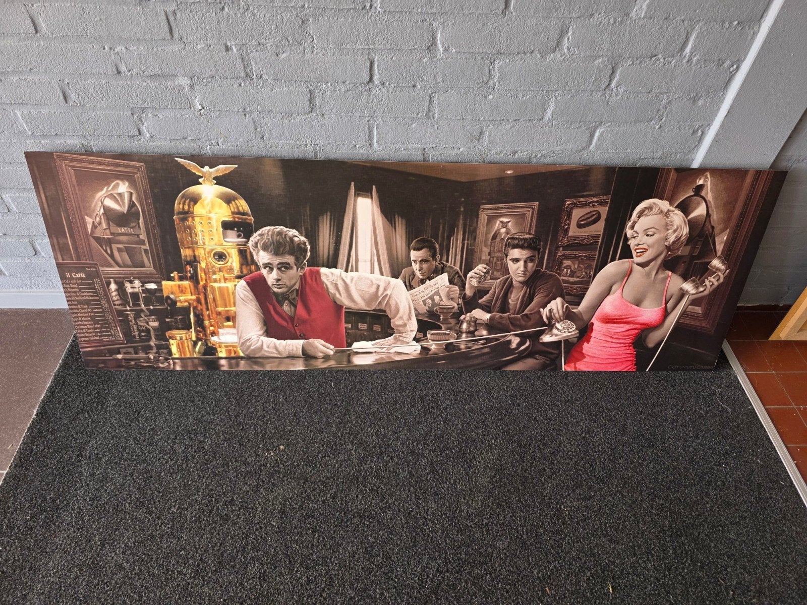 Groot schilderij met iconische figuren - 152x45 cm, Ophalen of Verzenden, Schilderij