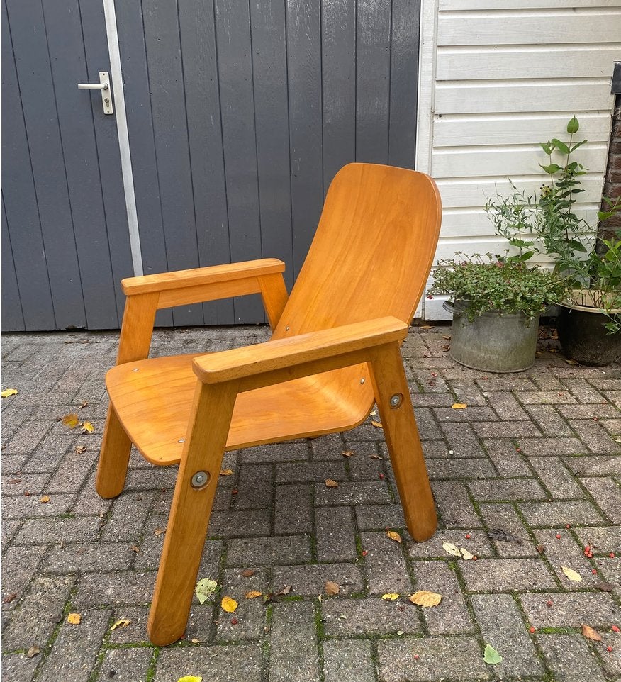 Mid century vintage stoel plywood Jean Prouve Alvar Aalto, Ophalen, Gebruikt, Twee, Bruin