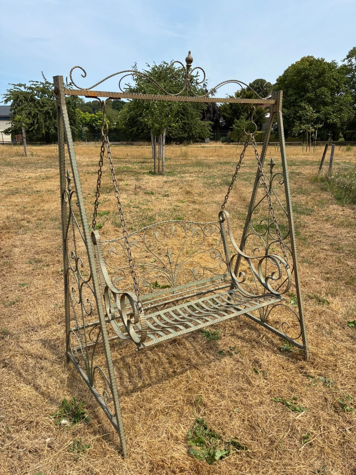 Vintage Metalen Schommelbank  – Brocante Tuindecoratie, Ophalen, Meerpersoons, Nieuw, Met standaard