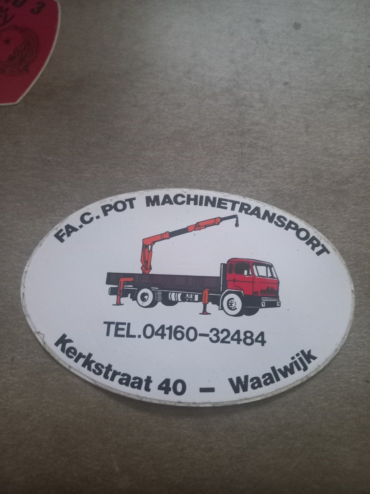 Oude sticker FA.C. POT MACHINETRANSPORT, Ophalen of Verzenden