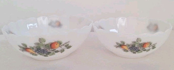 Set van 2 vintage opaline schalen met fruitdecor, Ophalen