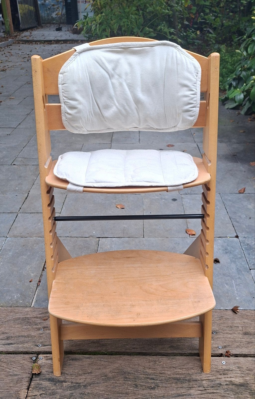 Houten meegroeistoel met kussens, Ophalen, Gebruikt, Meegroeistoel, Aanschuifbaar