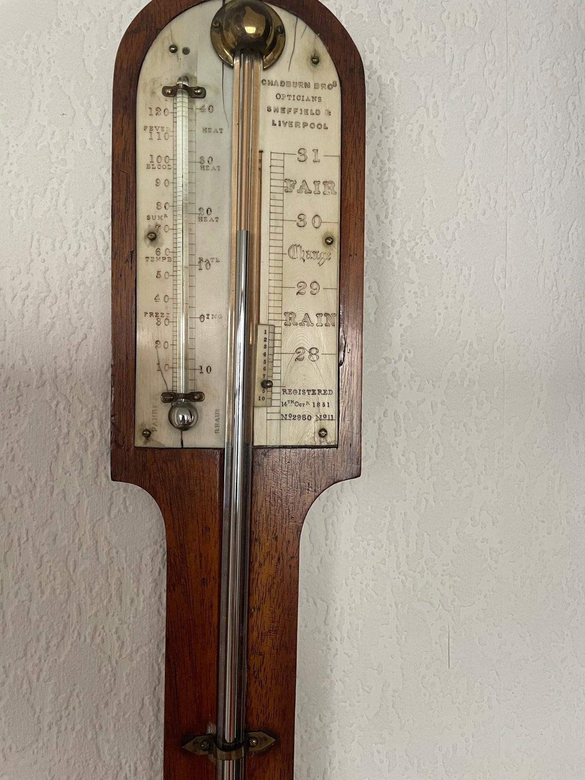 Antieke Barometer en Thermometer van Chadburn Bros, Ophalen, Gebruikt, Barometer