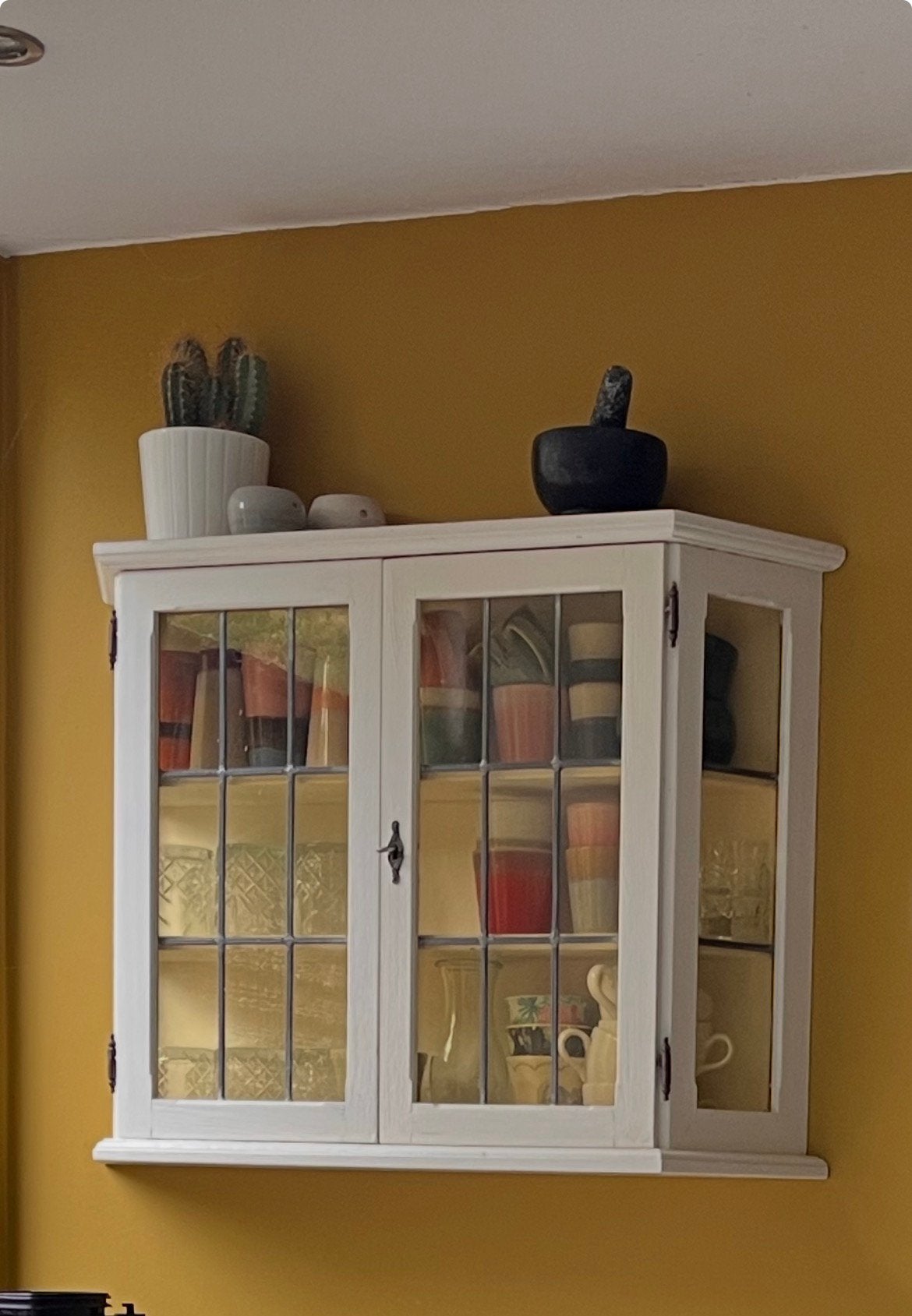 Prachtig Vitrinekastje glas in lood, Ophalen, Gebruikt, Glas, Minder dan 150 cm