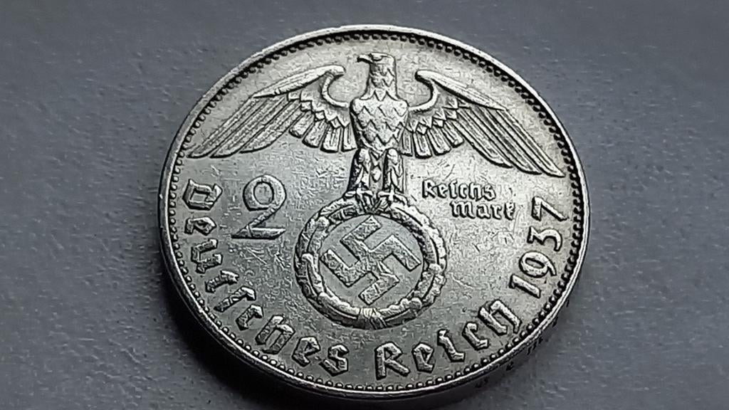 WO2 2 Reichsmark 1937A zilver nazi duitsland, Ophalen of Verzenden, Duitsland, Losse munt, Zilver