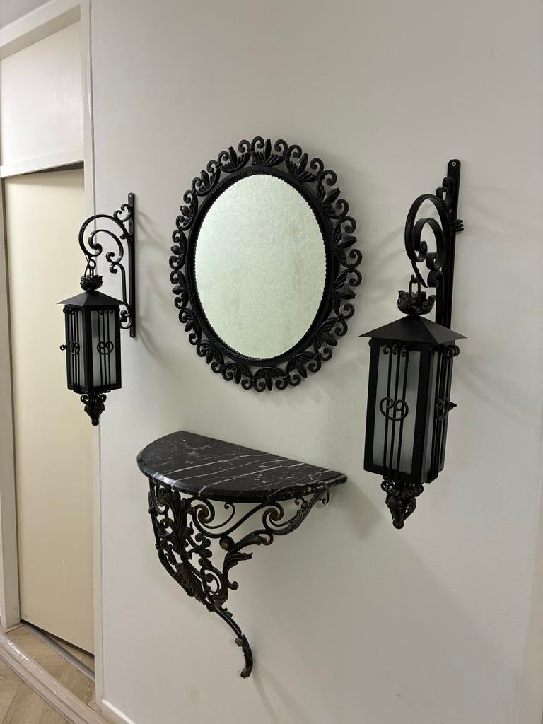 Decoratieve wandset: spiegel, console en wandlampen, Ophalen of Verzenden