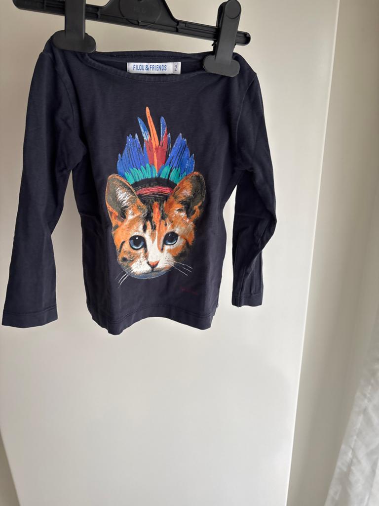 Filou & Friends shirt met kattenprint - Maat 2, Ophalen of Verzenden, Zo goed als nieuw, Jongen of Meisje