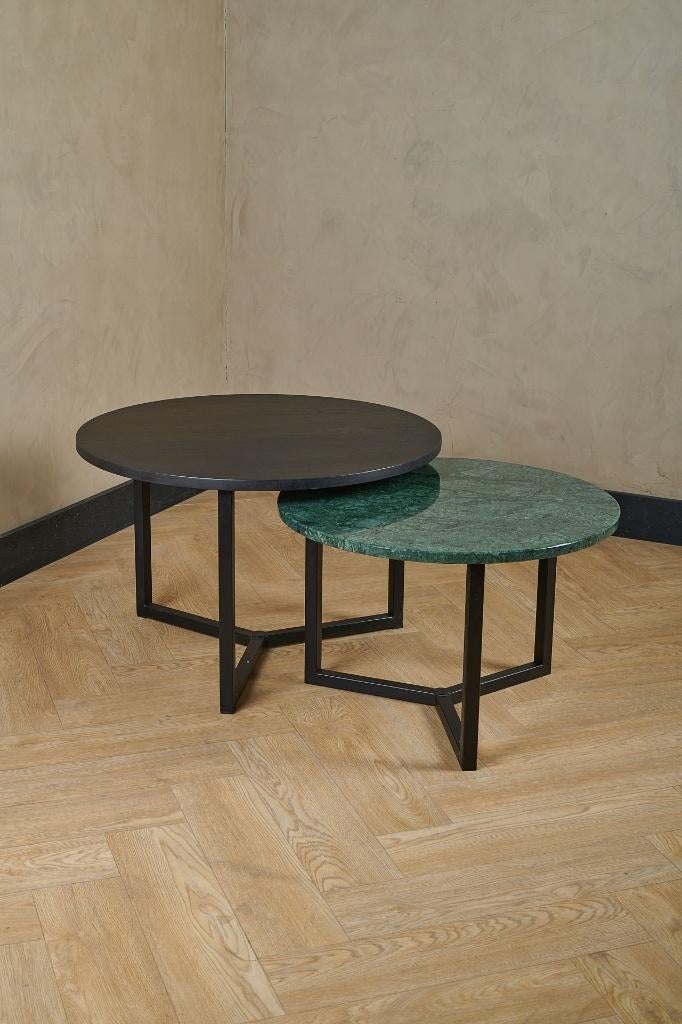 Salontafelset Marmer en Eikenhout | Diverse kleuren, Eikenhout, 50 tot 100 cm, Rond, Nieuw