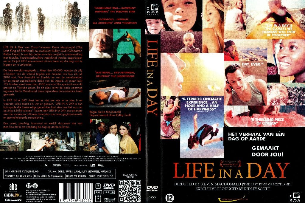 Life in a day, Cd's en Dvd's, Dvd's | Filmhuis, Vanaf 12 jaar, Ophalen of Verzenden, Zo goed als nieuw, Overige gebieden