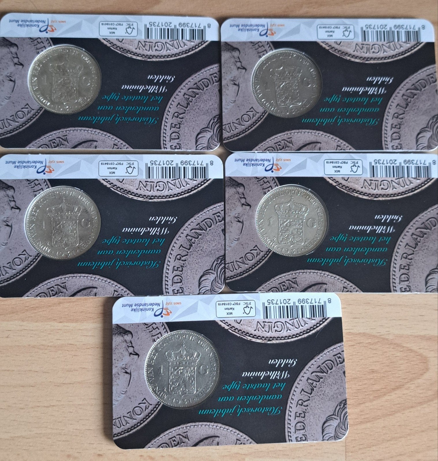 5 X 100 jaar Whilhelmina gulden, Postzegels en Munten, Penningen en Medailles, Ophalen of Verzenden, Overige materialen