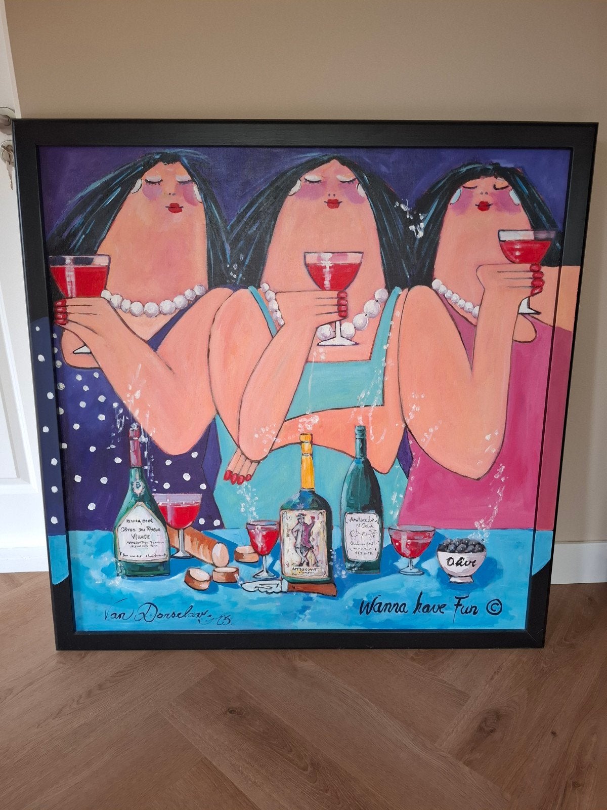 Schilderij 'Drie Dikke Dames' (imitatie) - 106x106cm, Huis en Inrichting, Ophalen, Zo goed als nieuw, Schilderij