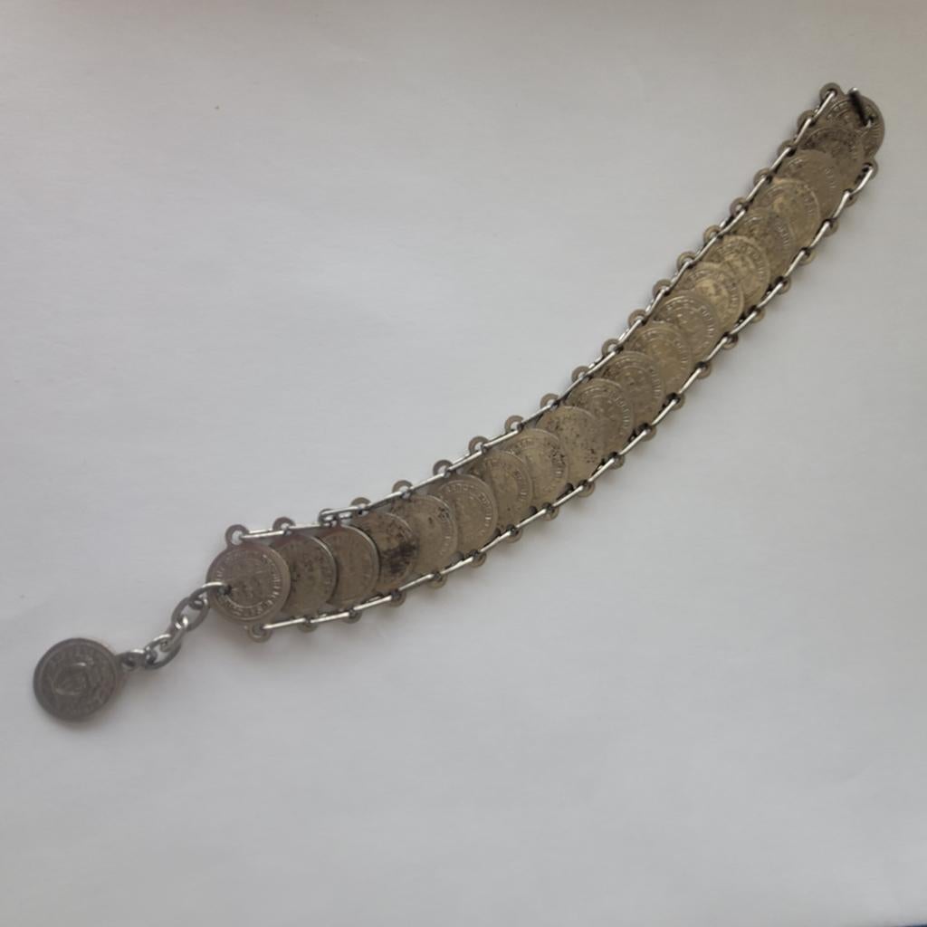 Verzilverde munten armband en Zilv.Horloge aan ketting, Ophalen