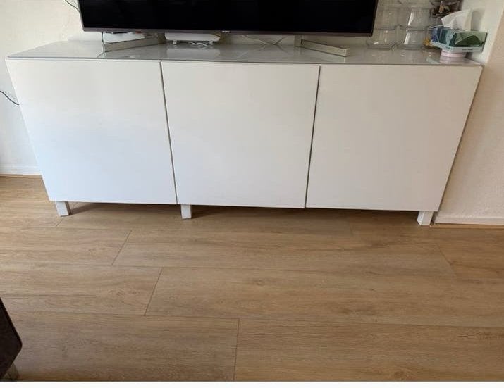 Ikea Besta kast wit hoogglans met glasplaat 180x40 cm, Huis en Inrichting, Kasten | Televisiemeubels, Ophalen, Gebruikt, 150 tot 200 cm