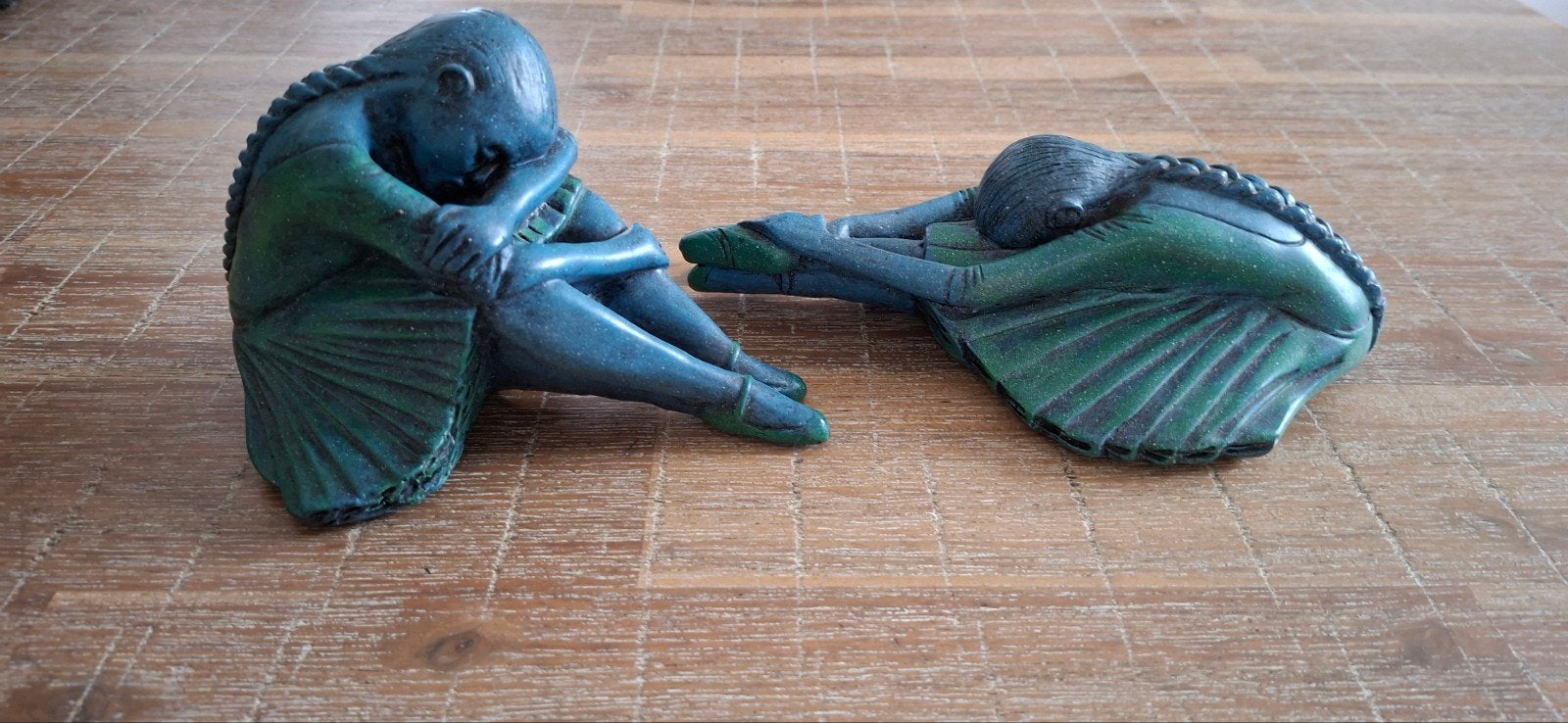Twee ballet meisjes, groen/blauw, Ophalen, Groep mensen, Minder dan 20 cm, Handgemaakt