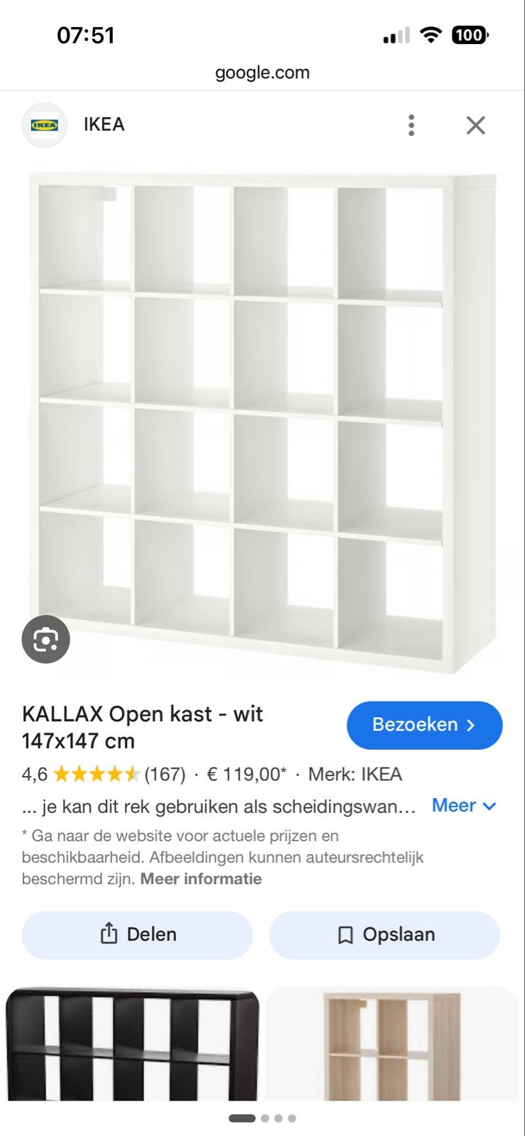 IKEA KALLAX Open kast - wit 147x147 cm, Ophalen, Gebruikt, 100 tot 150 cm, 25 tot 50 cm