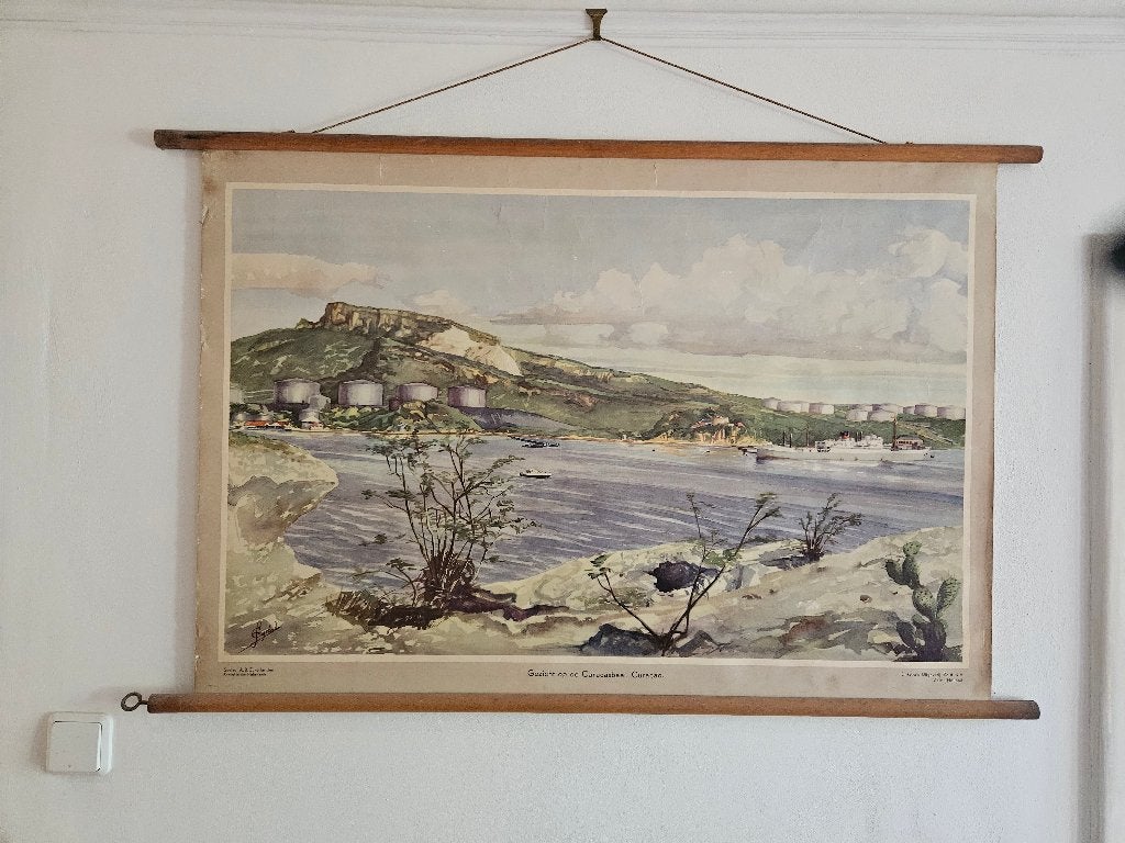 Vintage Schoolplaat ‘Gezicht op de Caracasbaai. Curaçao’, Antiek en Kunst, Ophalen of Verzenden, Aardrijkskunde