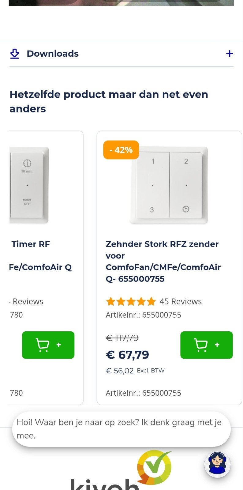 Zehnder Stork RFZ zender voor ComfoFan/CMFe/ComfoAir Q, Ophalen of Verzenden, Nieuw, Overige merken, Schakelaar