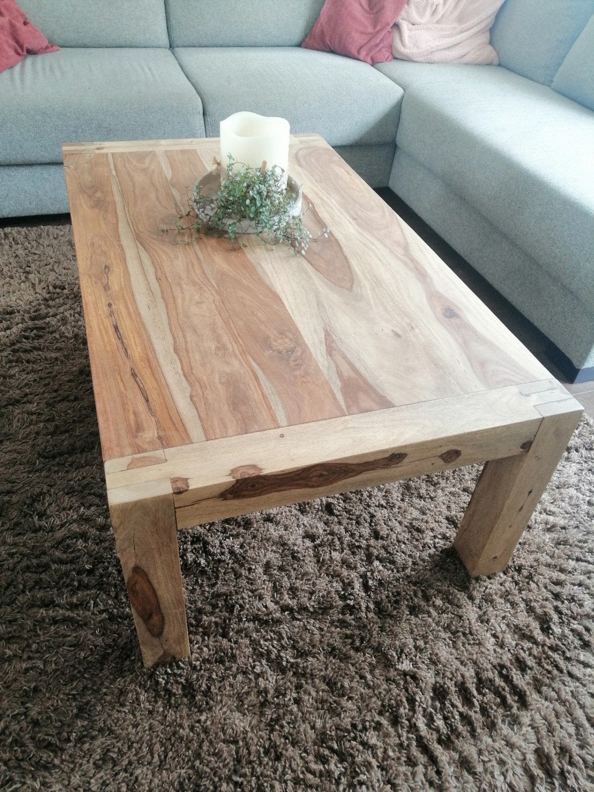 Massief houten salontafel - Sheeshamhout, Huis en Inrichting, Ophalen, Gebruikt, 100 tot 150 cm, Robuust, Landelijk, Industrieel