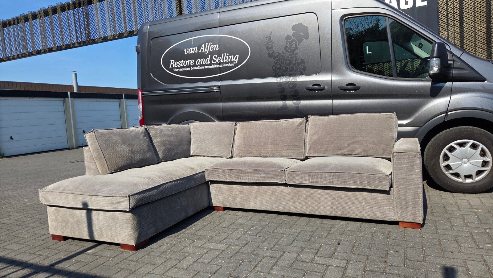 Prachtige WOOOD Loungebank (Grijs/Zand), Ophalen, 250 tot 300 cm, Hoekbank, 75 tot 100 cm