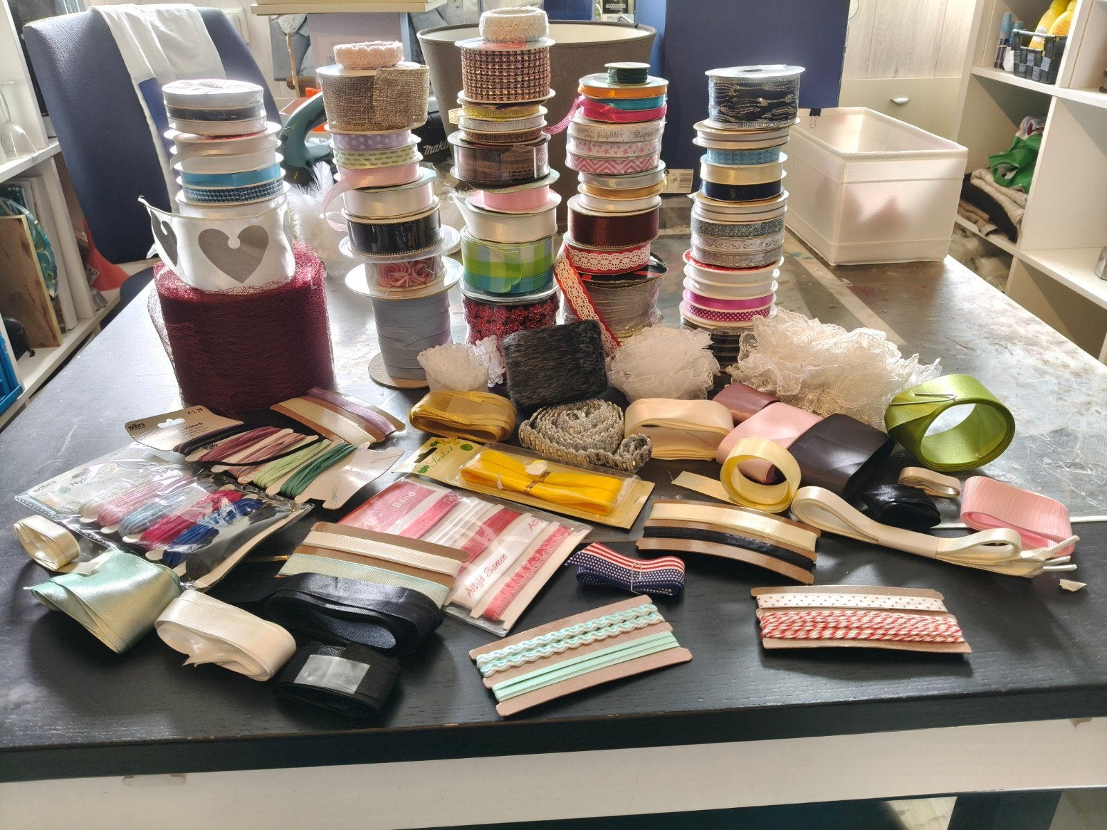 Grote collectie knutsellint en decoratielint, Gebruikt, Geschikt voor stof, Textiel, Meerkleurig