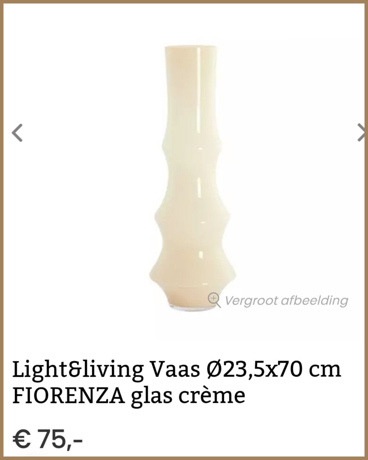 2 prachtige vazen van light and living, model Fiorenza, Ophalen, Beige, 70 cm, Glas