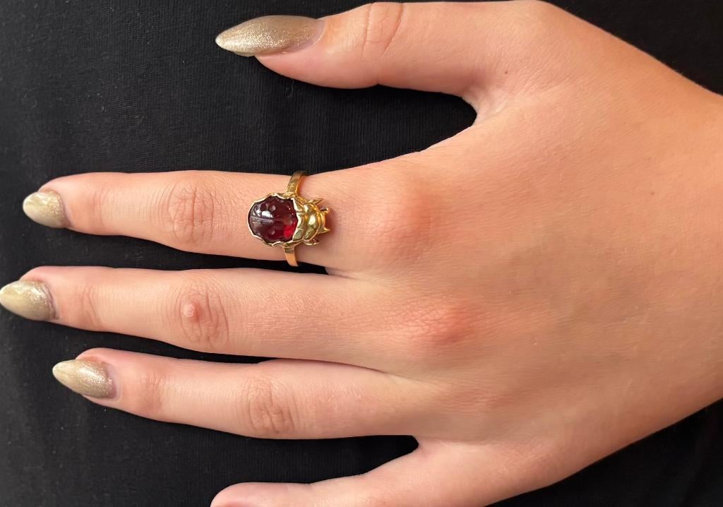 Lieveheersbeestje 14k gouden carneool dames ring vintage, Voordeelsieraden, Verzenden, Zo goed als nieuw, 17 tot 18