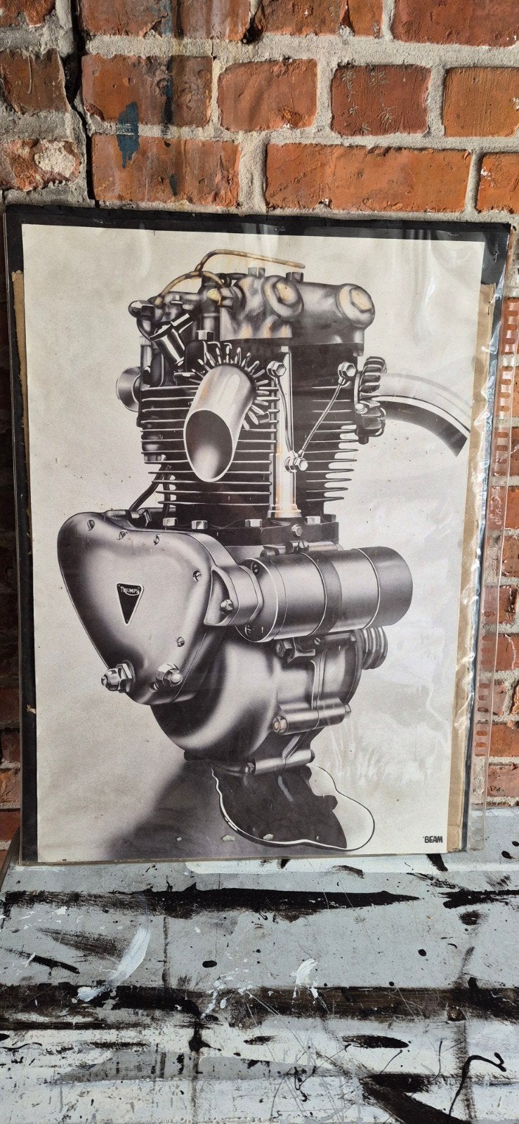 Oude Affiche Triumph Motorblok - Wielerliefhebbers, Verzamelen, Ophalen of Verzenden, Sport, A1 t/m A3, Rechthoekig Staand
