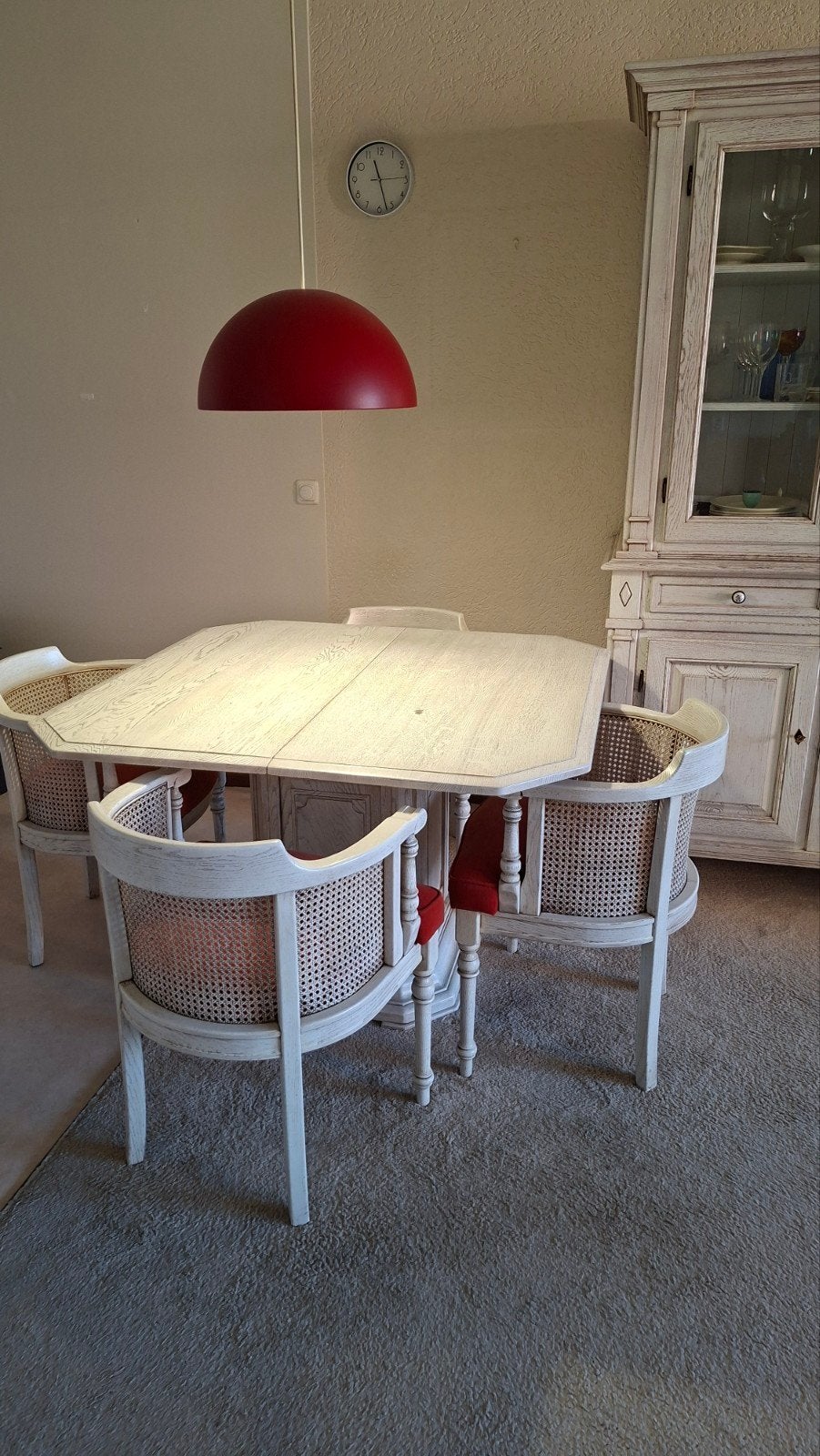 Elegante eettafel met 4 stoelen - White wash., Ophalen, Gebruikt, Klassiek, landelijk, Vijf personen of meer