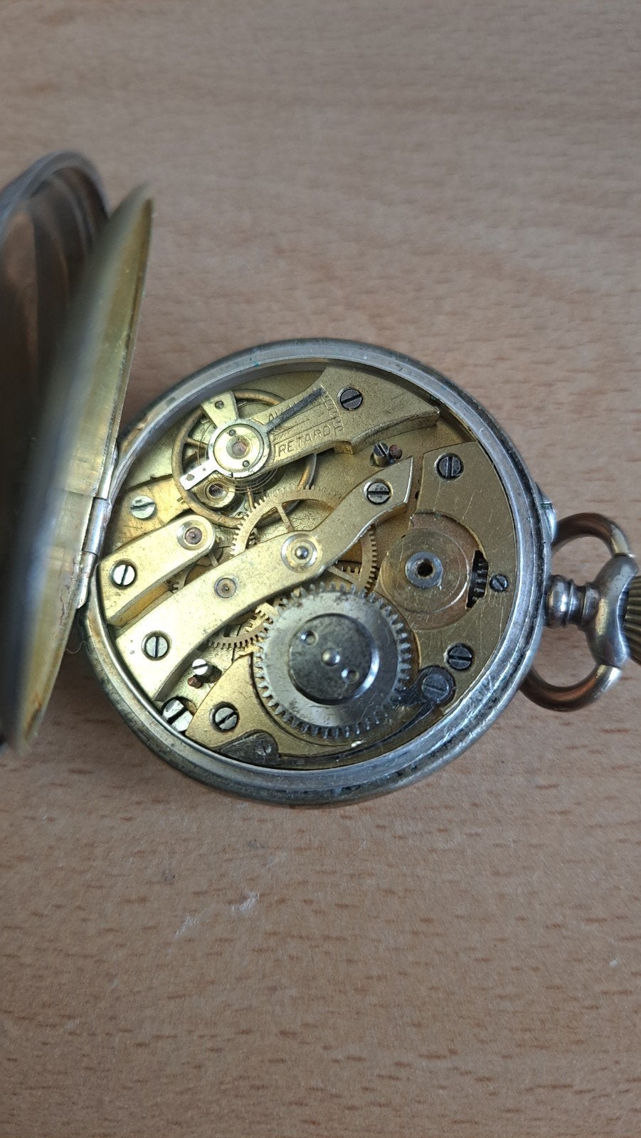 Antiek zakhorloge - Zilverkleurig met gouden details, Ophalen of Verzenden, Zilver, Overige typen