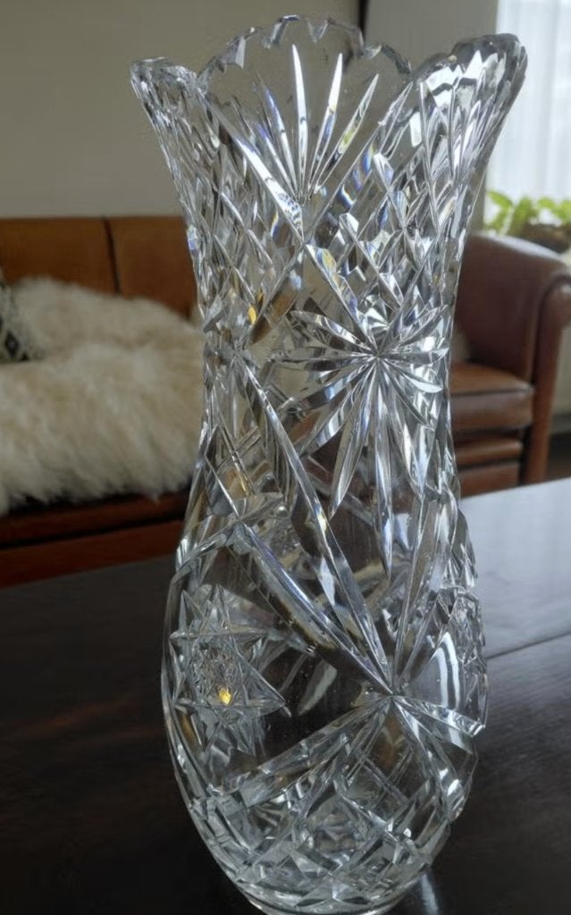 Prachtige handgemaakte Boheemse kristallen vaas 33cm, Ophalen of Verzenden