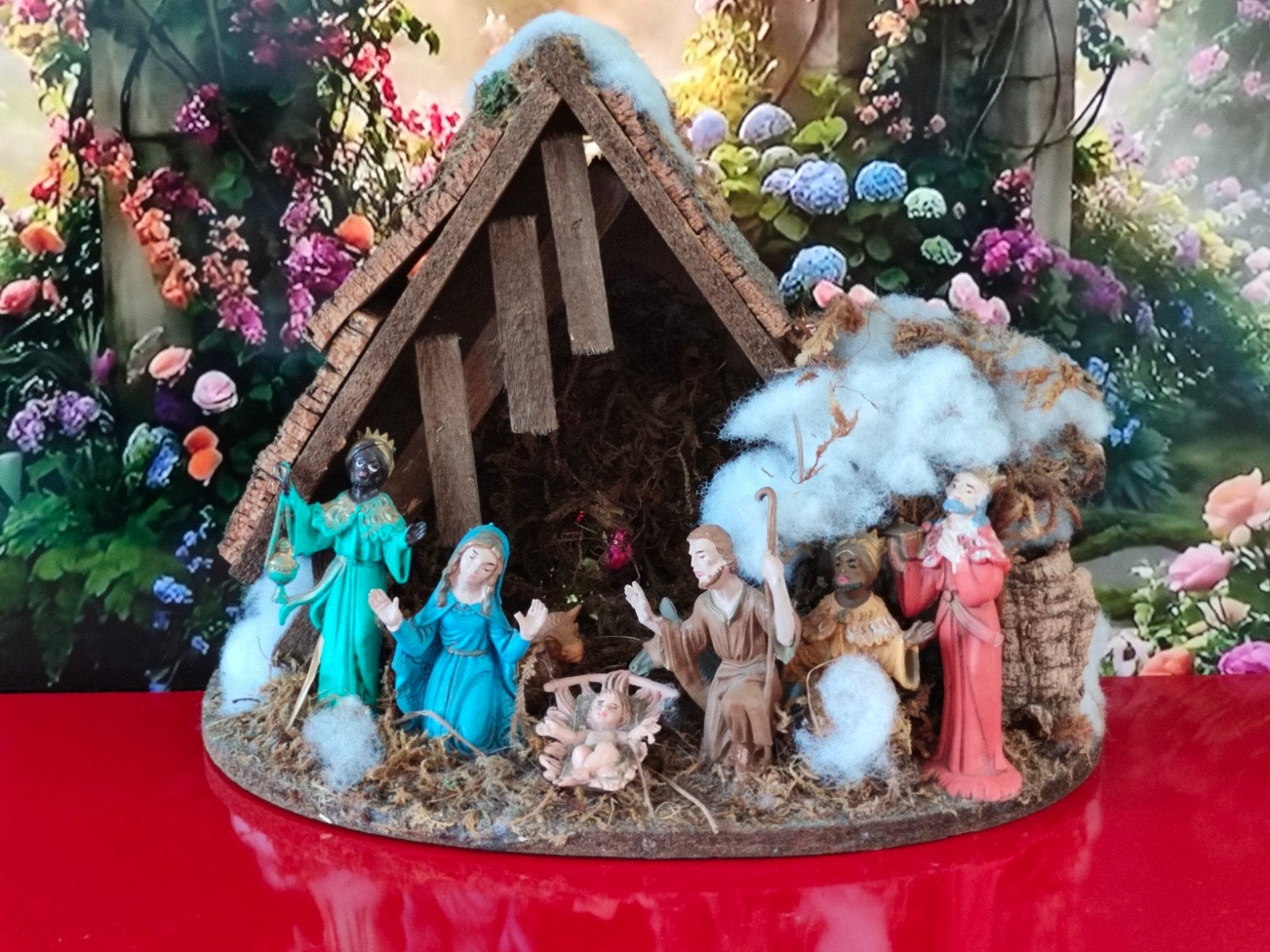 Prachtig houten beeld van de Kerststal, Antiek en Kunst, Ophalen of Verzenden