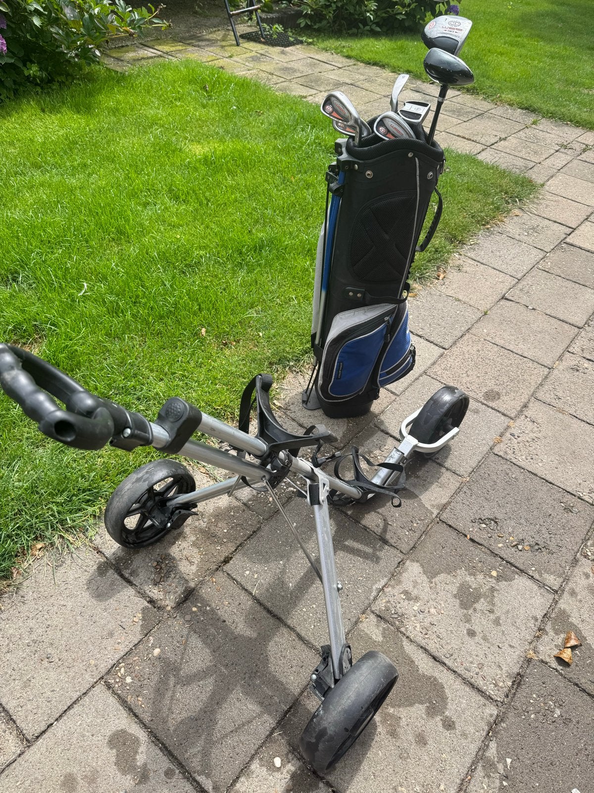 Kinder golfset met leuke driver cover en trolley, Sport en Fitness, Golf, Gebruikt, Set, Overige merken, Ophalen