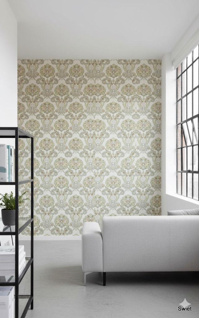 14130 barok pastel vintage wallpaper groen oranje swiet, Verzenden, Minder dan 10 m², Oranje