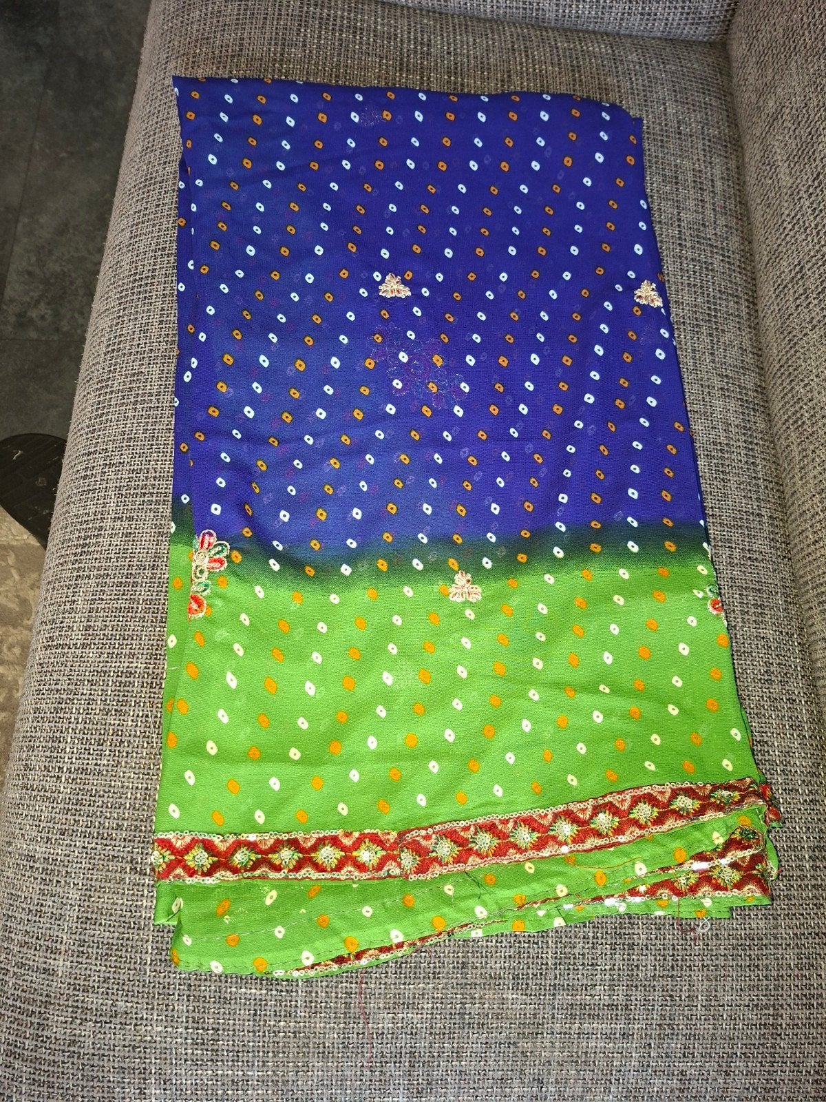 Prachtige Indiase Saree - Blauw en Groen met Borduurwerk, Overige typen, Blauw, Nieuw, Ophalen of Verzenden