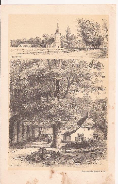 Neerbosch en Op Hulsen. Litho Schipperus. Ca.1887, Antiek en Kunst, 1800 - 1899, Ophalen of Verzenden, Origineel, 15 cm
