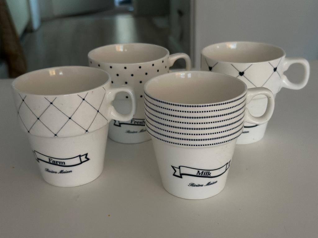 set van 4 melk bekers van Rivièra Maison, Ophalen of Verzenden, Zo goed als nieuw, Overige stijlen, Kop(pen) en/of Schotel(s)