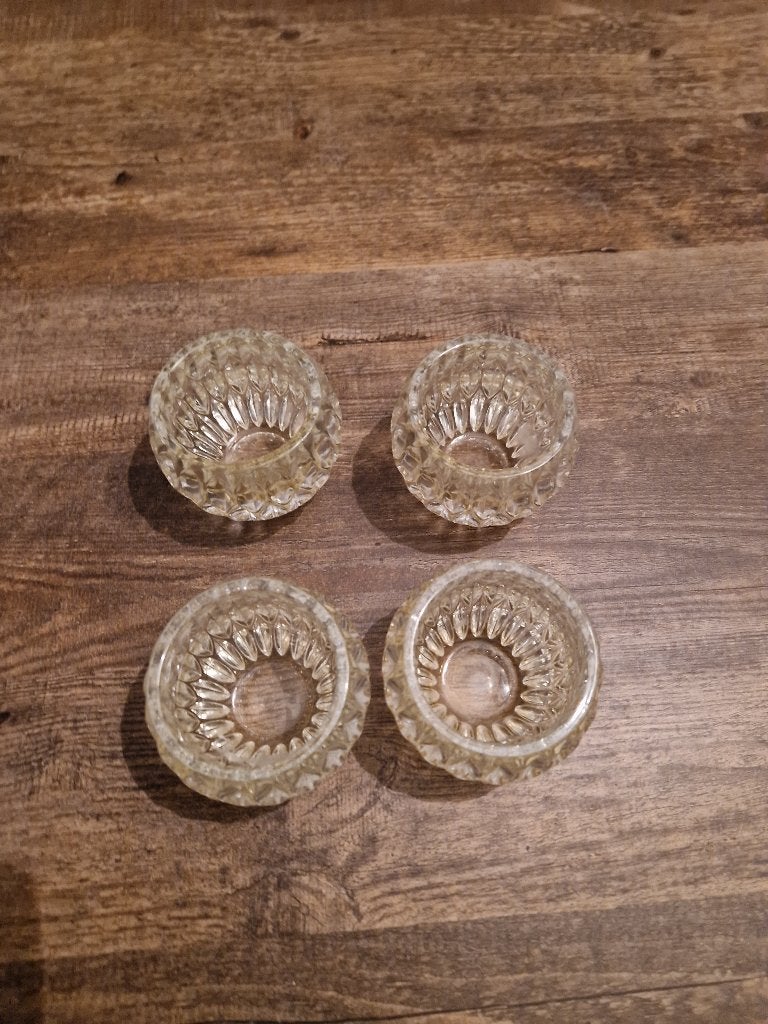 Set van 4 glazen waxinelichthouders, Gebruikt, Waxinelichthouder, Ophalen of Verzenden, Glas