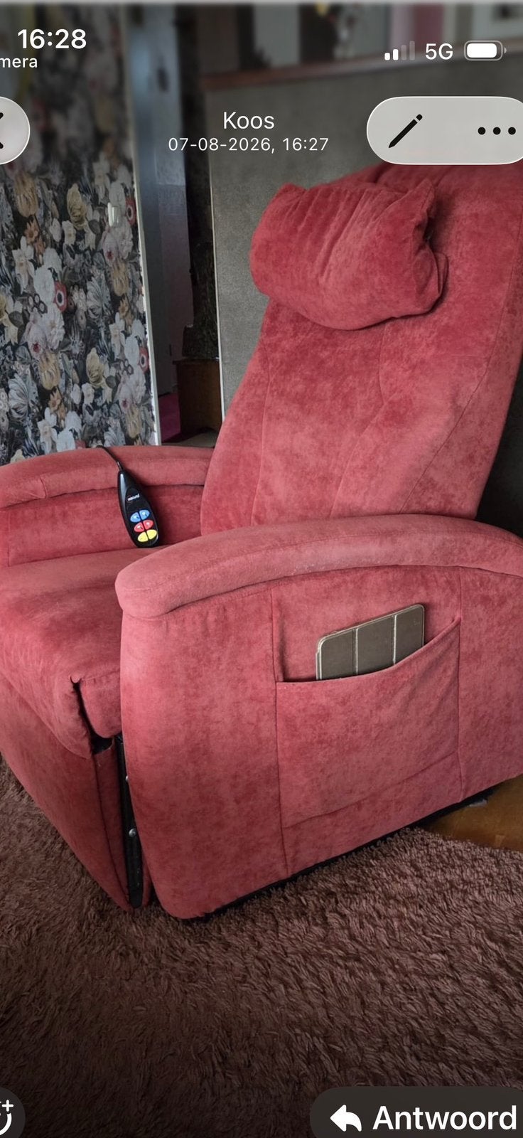 sta op stoel, Huis en Inrichting, Fauteuils, Ophalen, Gebruikt, 75 tot 100 cm, Stof