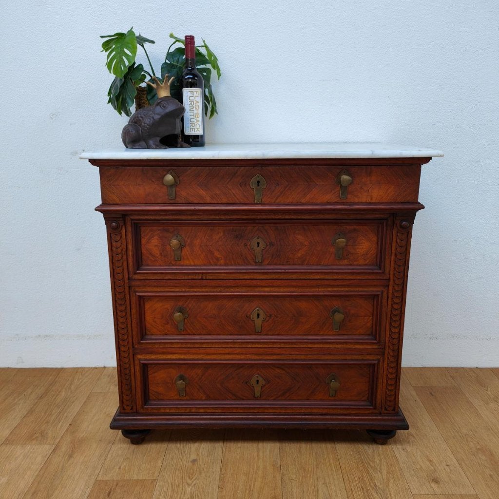 Antiek Vintage dressoir ladekast commode met marmer blad 611, Huis en Inrichting, Valkenswaard, Gebruikt, Info@flashbackfurniture.nl