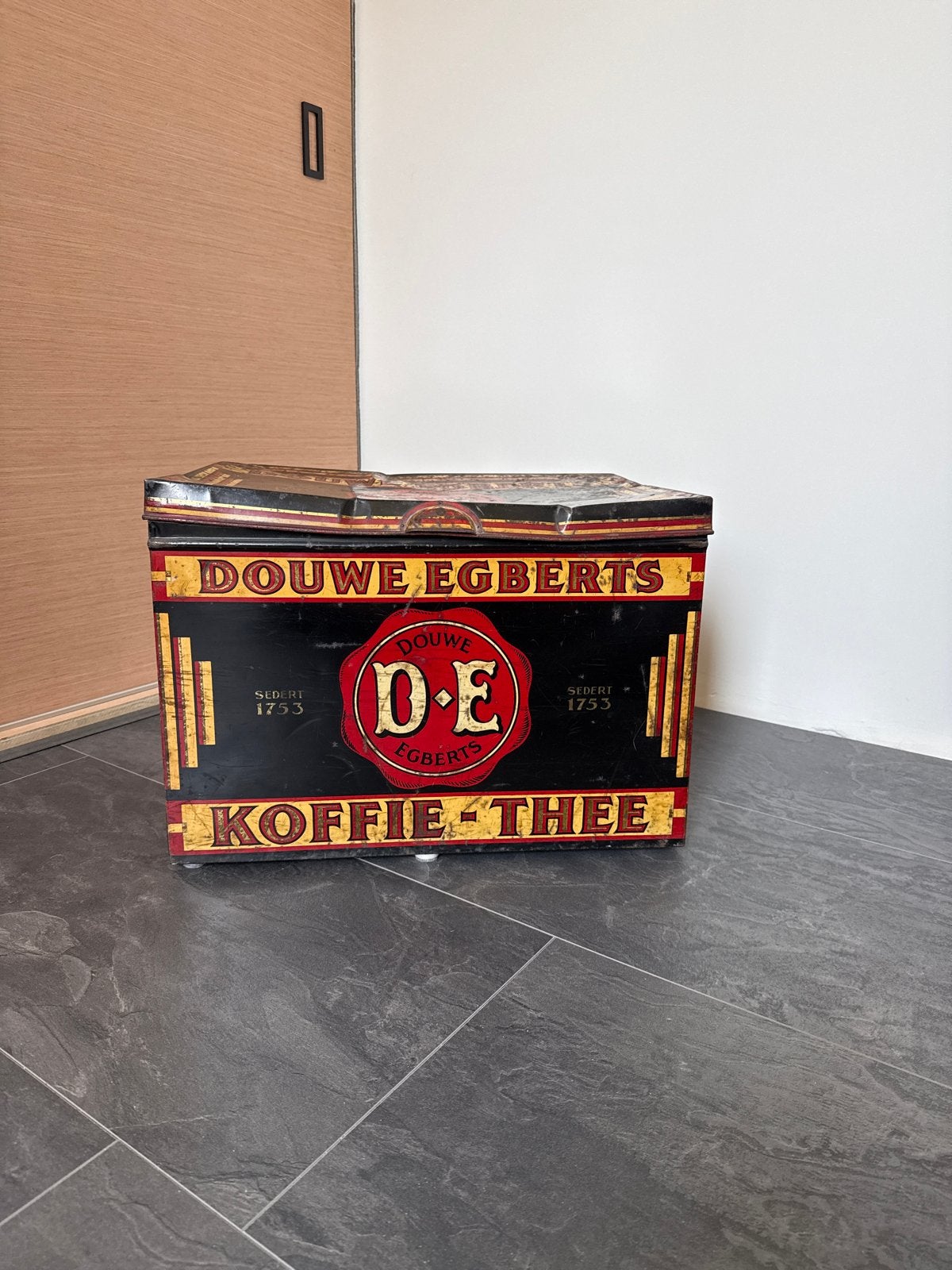 Vintage Douwe Egberts Koffie-Thee Trommel - Authentiek, Verzamelen, Blikken, Gebruikt, Koffie, Douwe Egberts, Ophalen