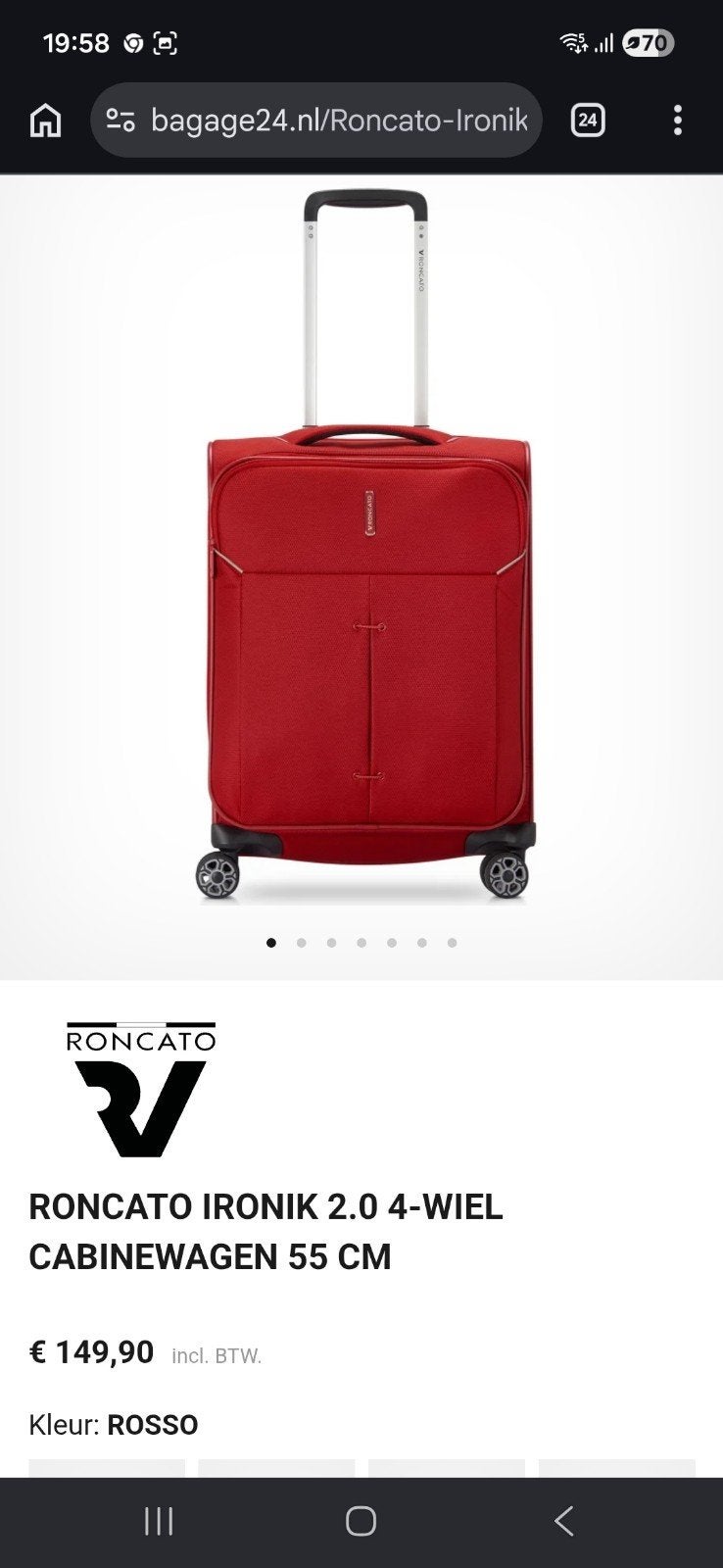 Roncato Italian design suitcase 4 wiel trolley, Softcase, Nieuw, Ophalen of Verzenden, Met slot