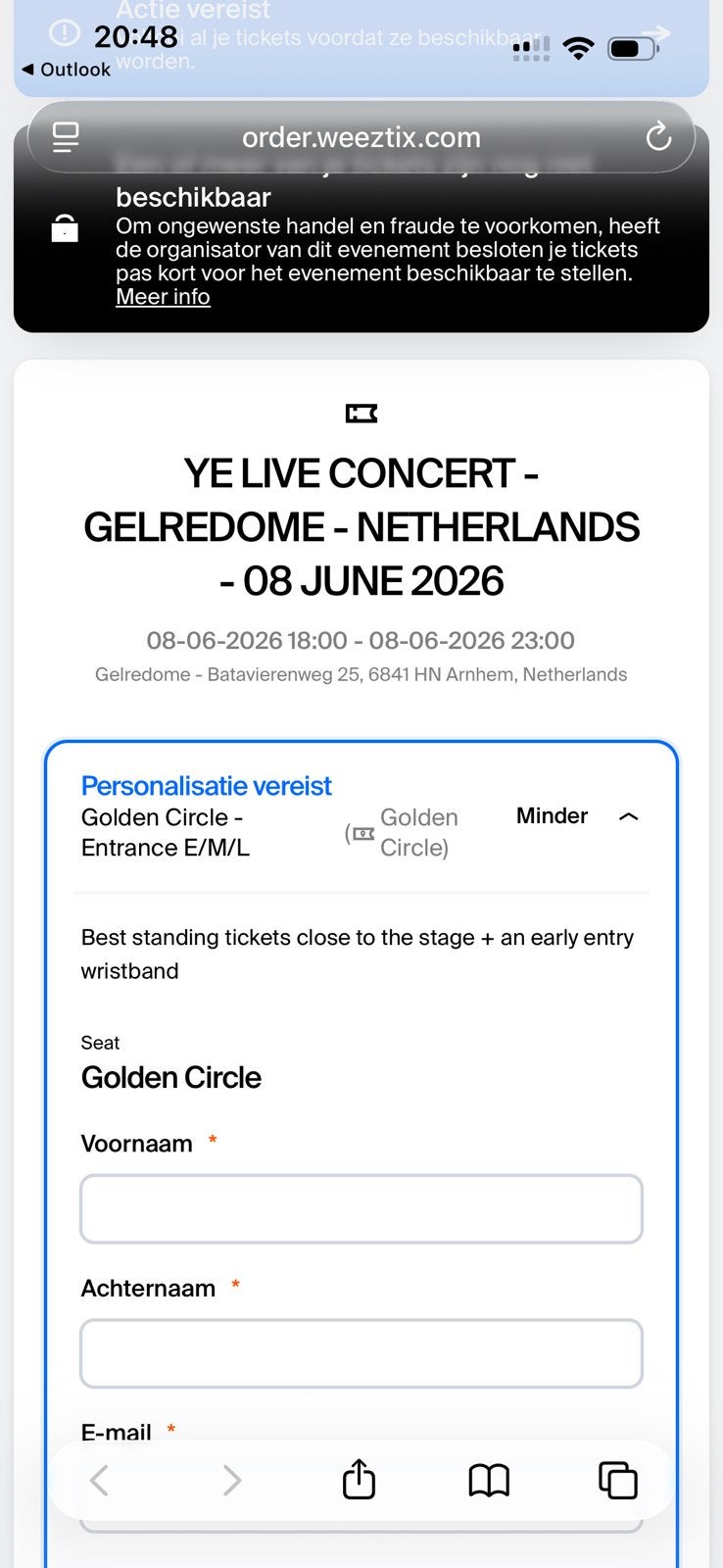 Kanye west tickets 8 jun golden circle, Tickets en Kaartjes, Overige soorten