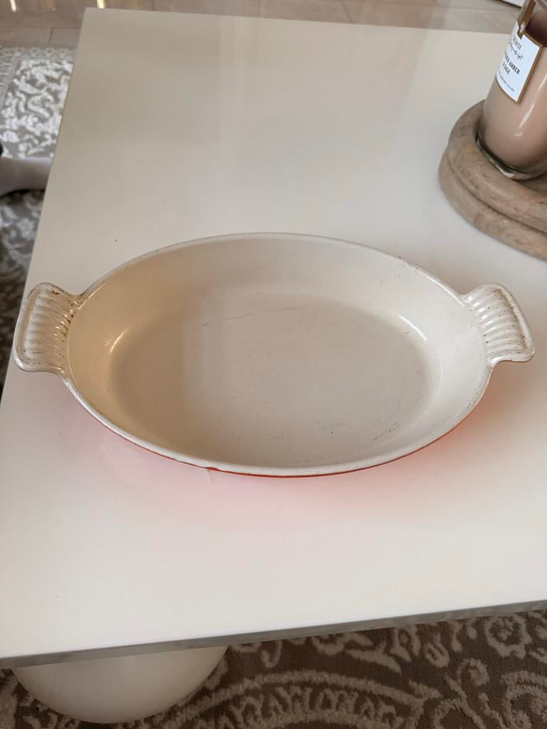 Le Creuset Ovenschaal 28 cm - Oranje Gietijzer, Ophalen of Verzenden, Gebruikt, Gietijzer, Overige typen